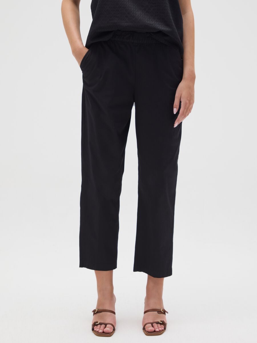 Women's black stretch cotton trousers regular fit_1