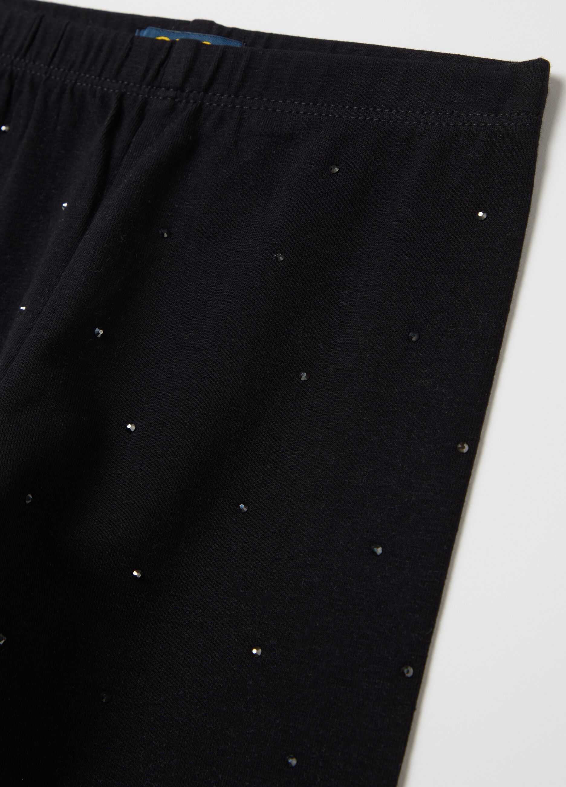 Black leggings in stretch cotton with diamantés