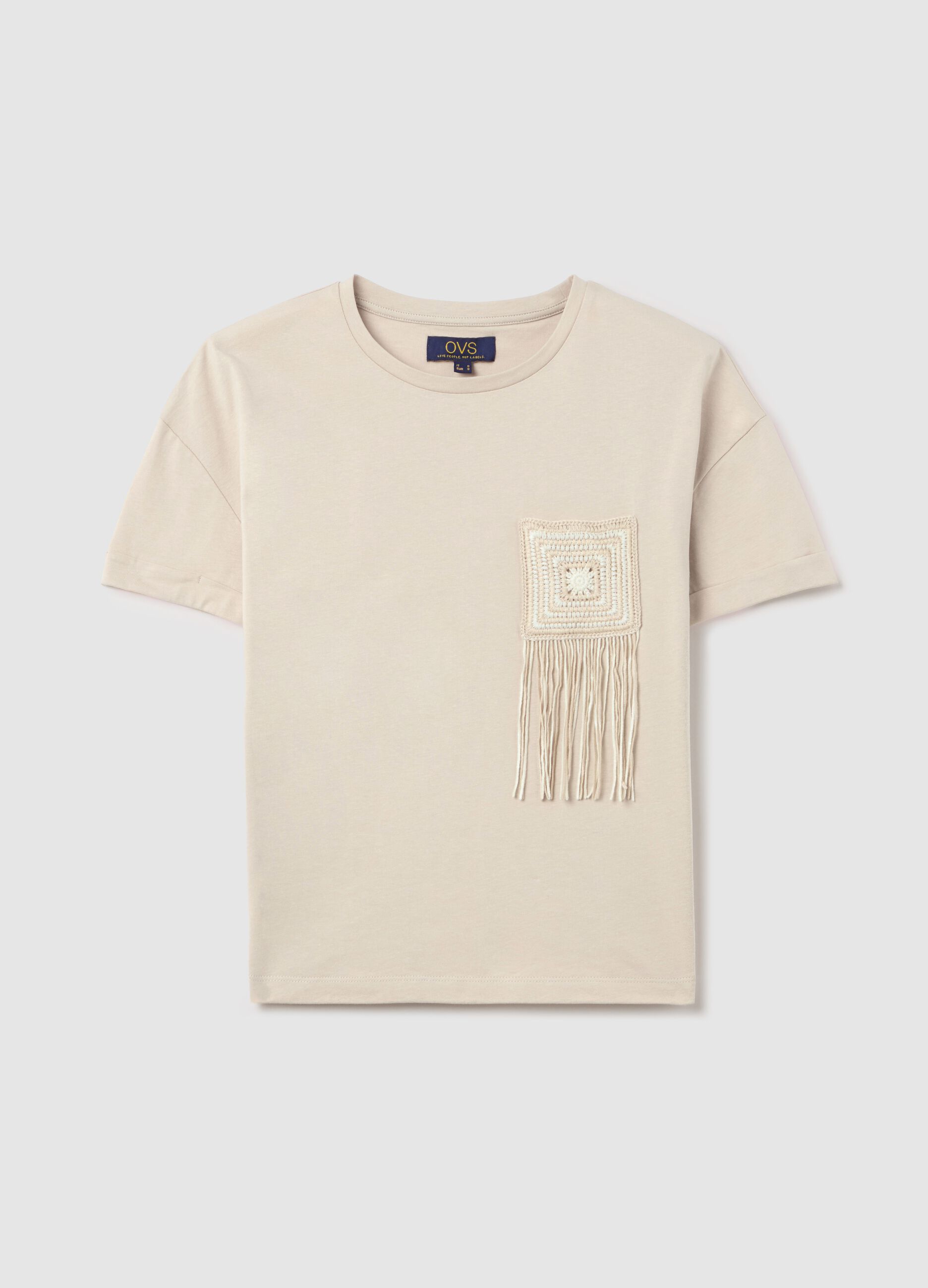 Beige T-shirt with crochet detail