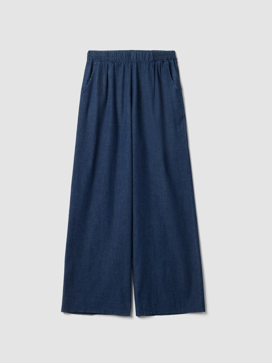 Pantaloni blu palazzo in cotone elasticizzato_4