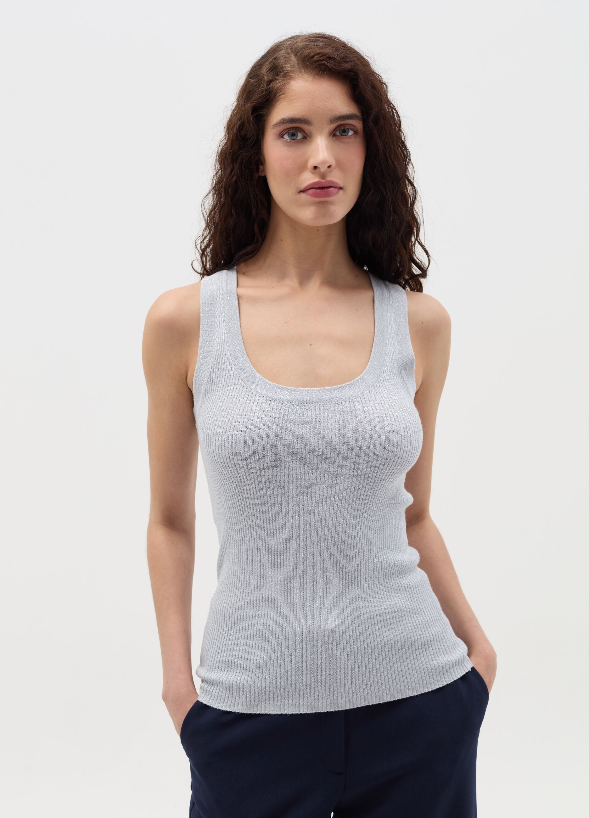 Ribbed lurex tank top