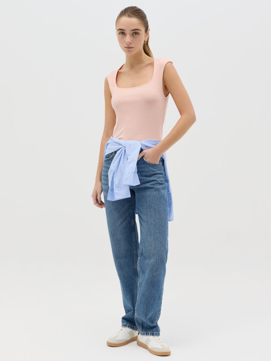 Pink tank top with square neckline_1