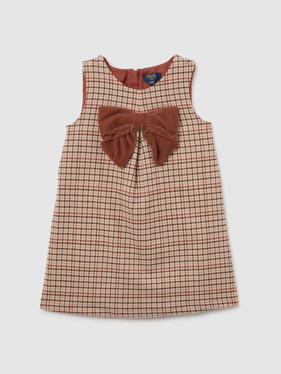 Abito a quadri multicolor da bambina regular fit con fiocco_0