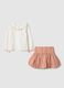 Multicolour stretch cotton top and skirt set for girls with regular fit_0