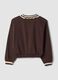 Brown cotton-blend sweatshirt with V-neck and lace detailing_2
