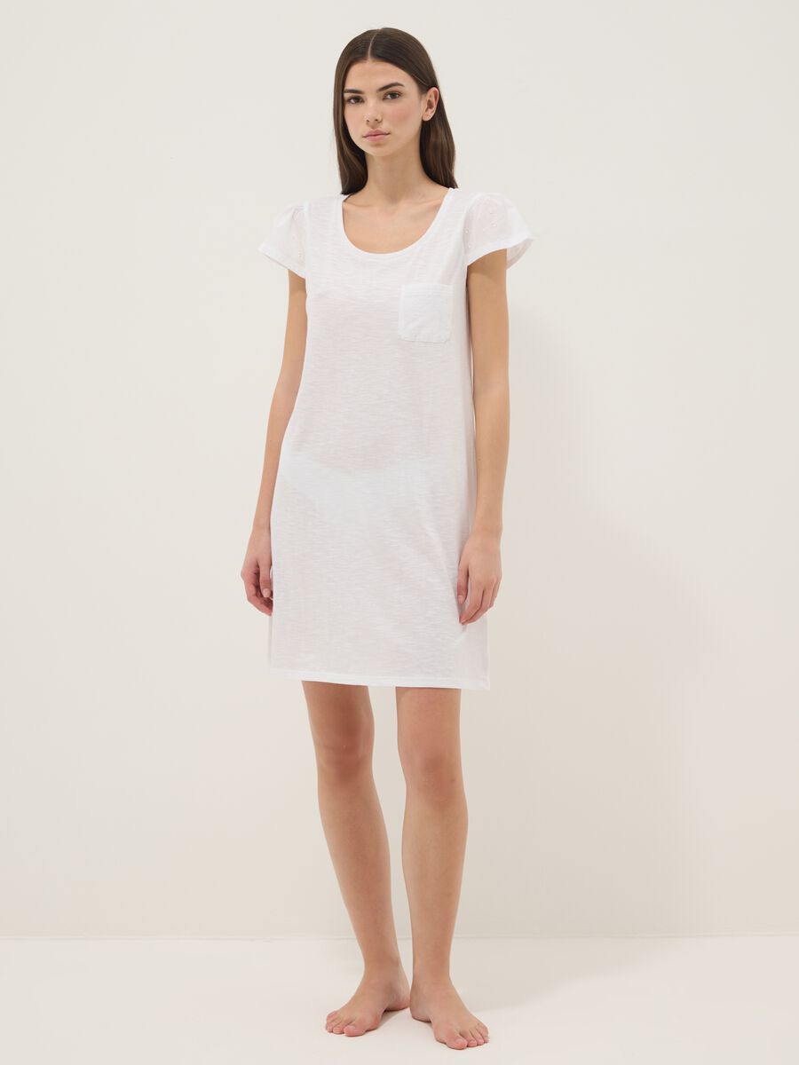 White organic cotton nightshirt with chest pocket_0