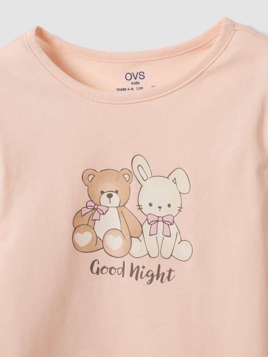 Pink organic cotton pyjamas with crew neck and cute animal print_3