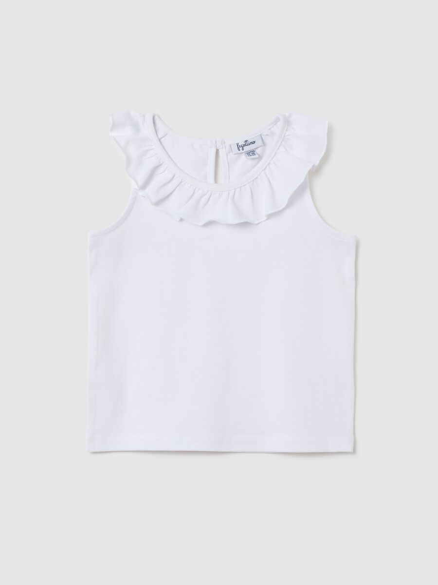 Baby girl's white pure cotton top with regular fit and ruffles_0
