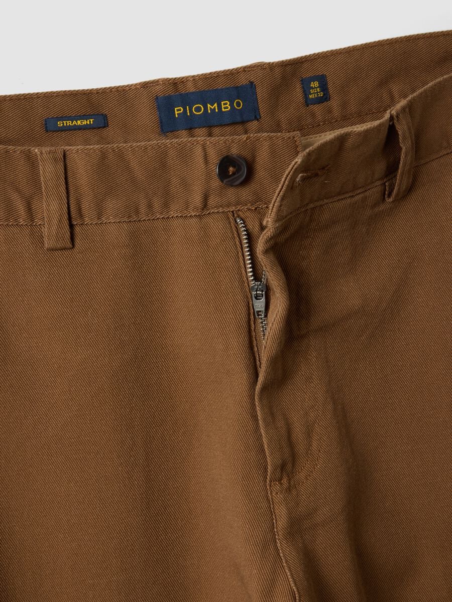 Brown stretch cotton straight-fit chino trousers_1