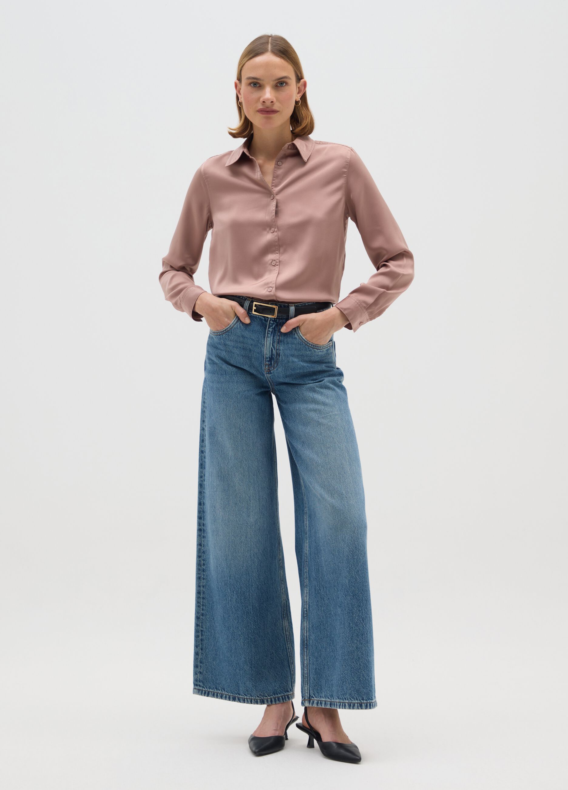 Pink satin shirt regular fit