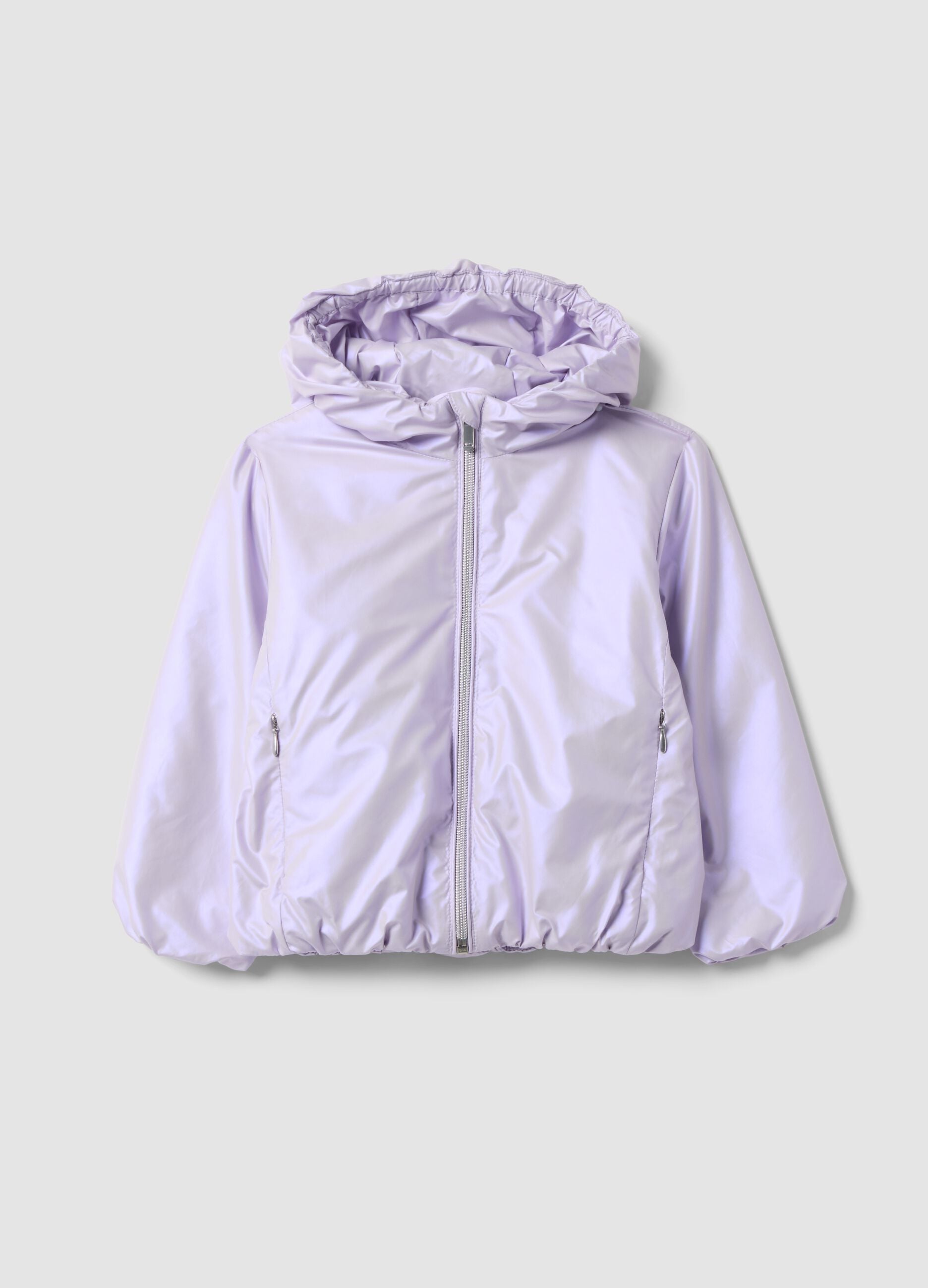 Purple padded hooded jacket with zip, regular fit for baby girl