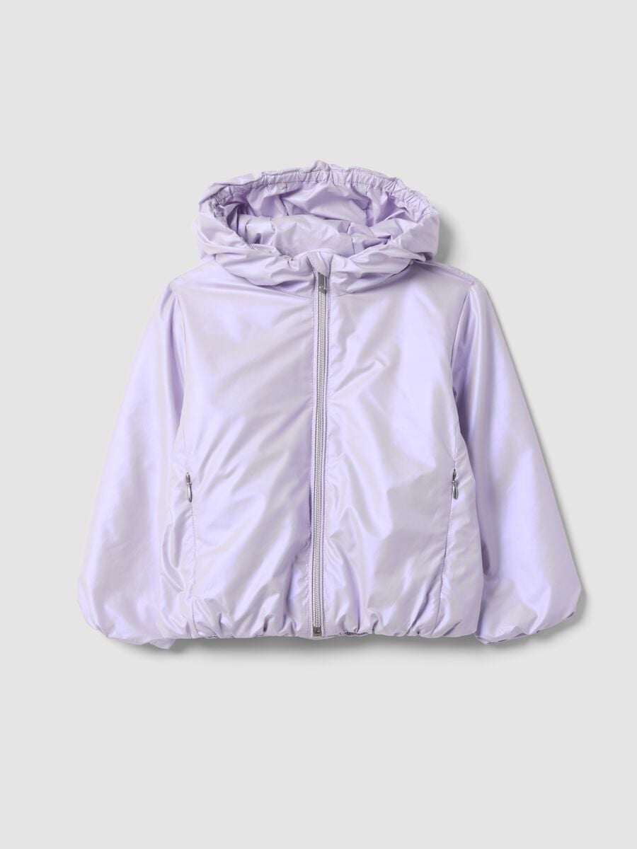 Giacca imbottita viola con cappuccio e zip regular fit per bimba_0
