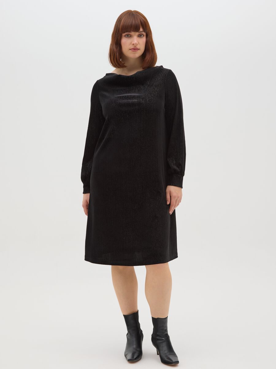 Black Velvet Long Dress Regular Fit with Boat Neckline_0