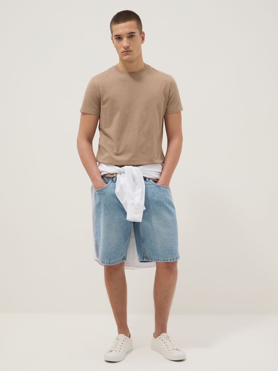 Beige short sleeve regular fit pure cotton t-shirt_1