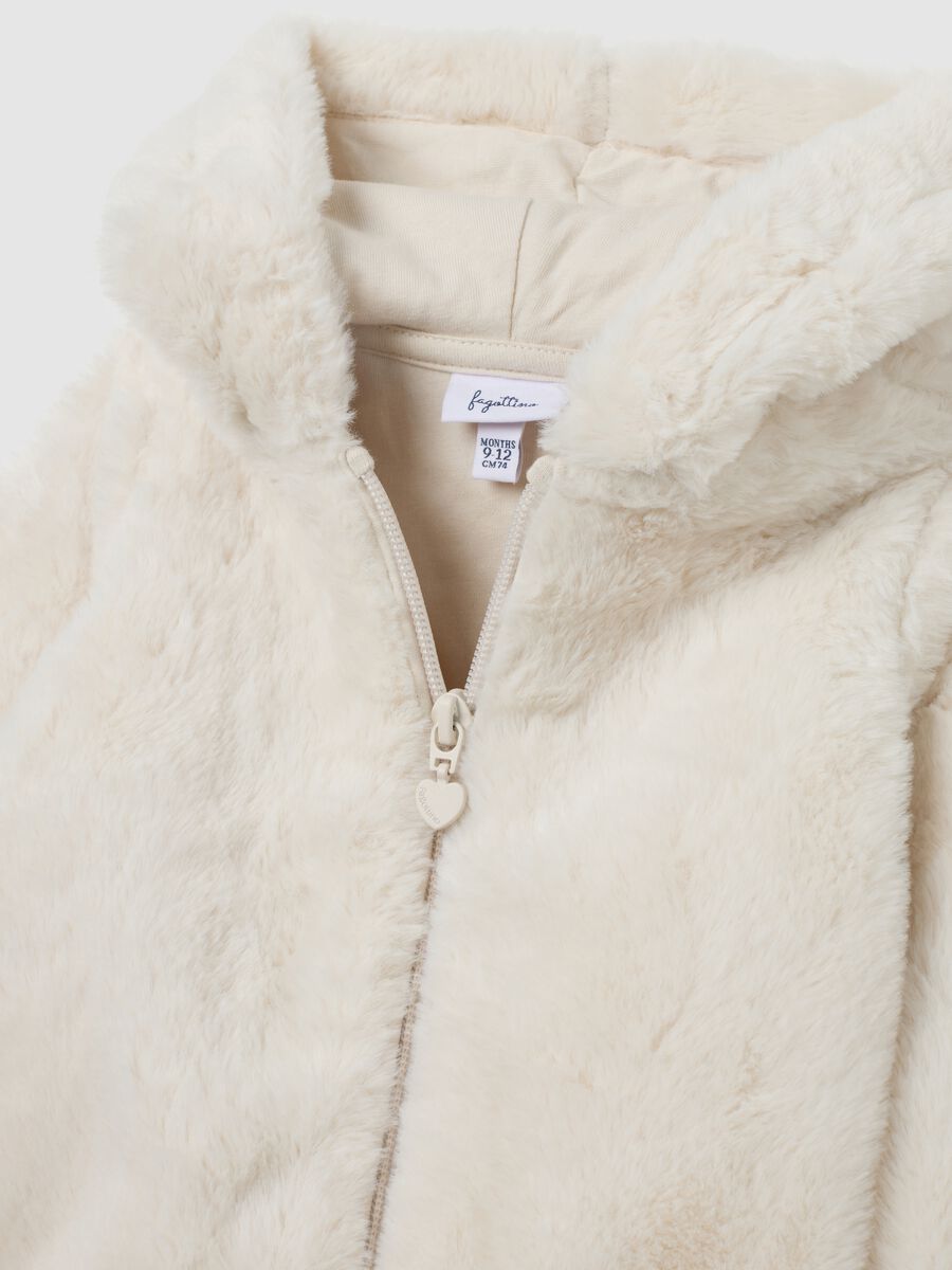 Beige regular fit zip-up hoodie for girls_2