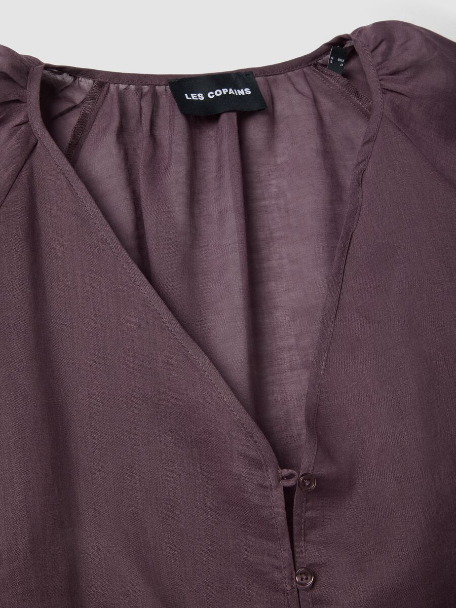 Purple ramie and lyocell blend shirt with V-neck, regular fit_1