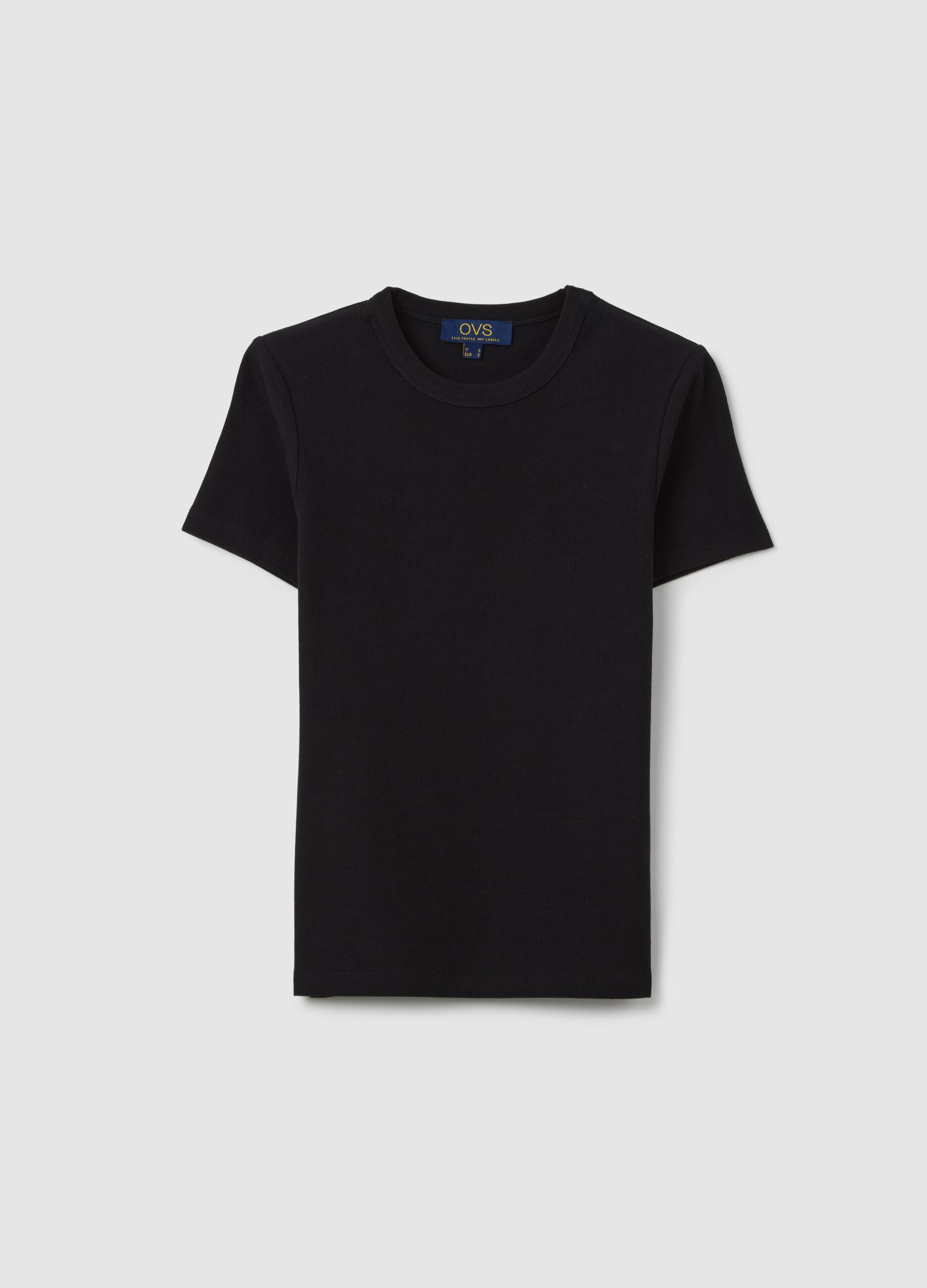 T-shirt da donna in cotone elasticizzato nero regular fit