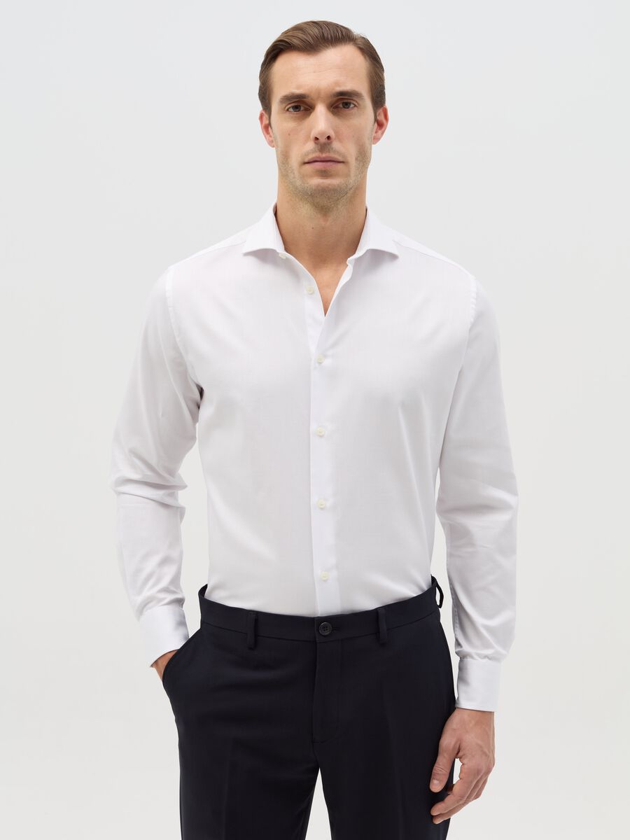 Regular-fit easy-iron shirt in white Oxford cotton_0