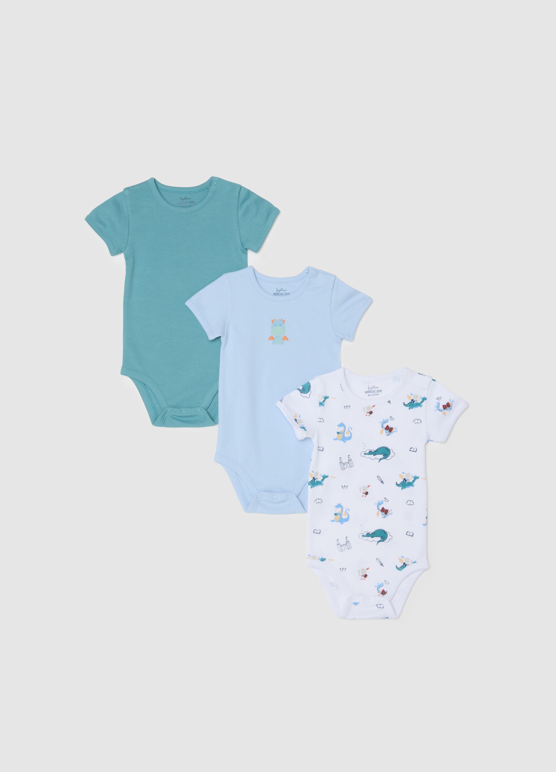 Multicolour pure cotton baby bodysuit tripack
