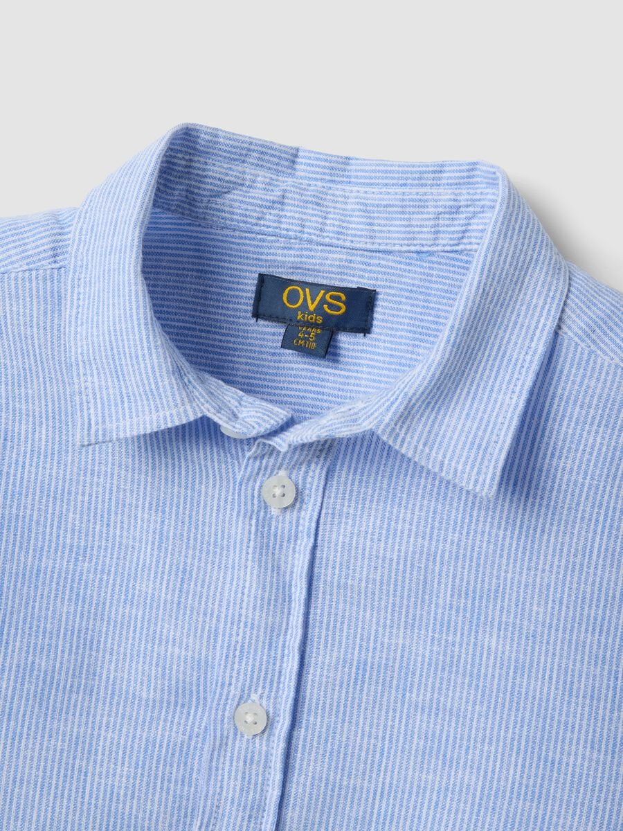 Camicia azzurra a righe in misto lino e cotone da bambino regular fit_2