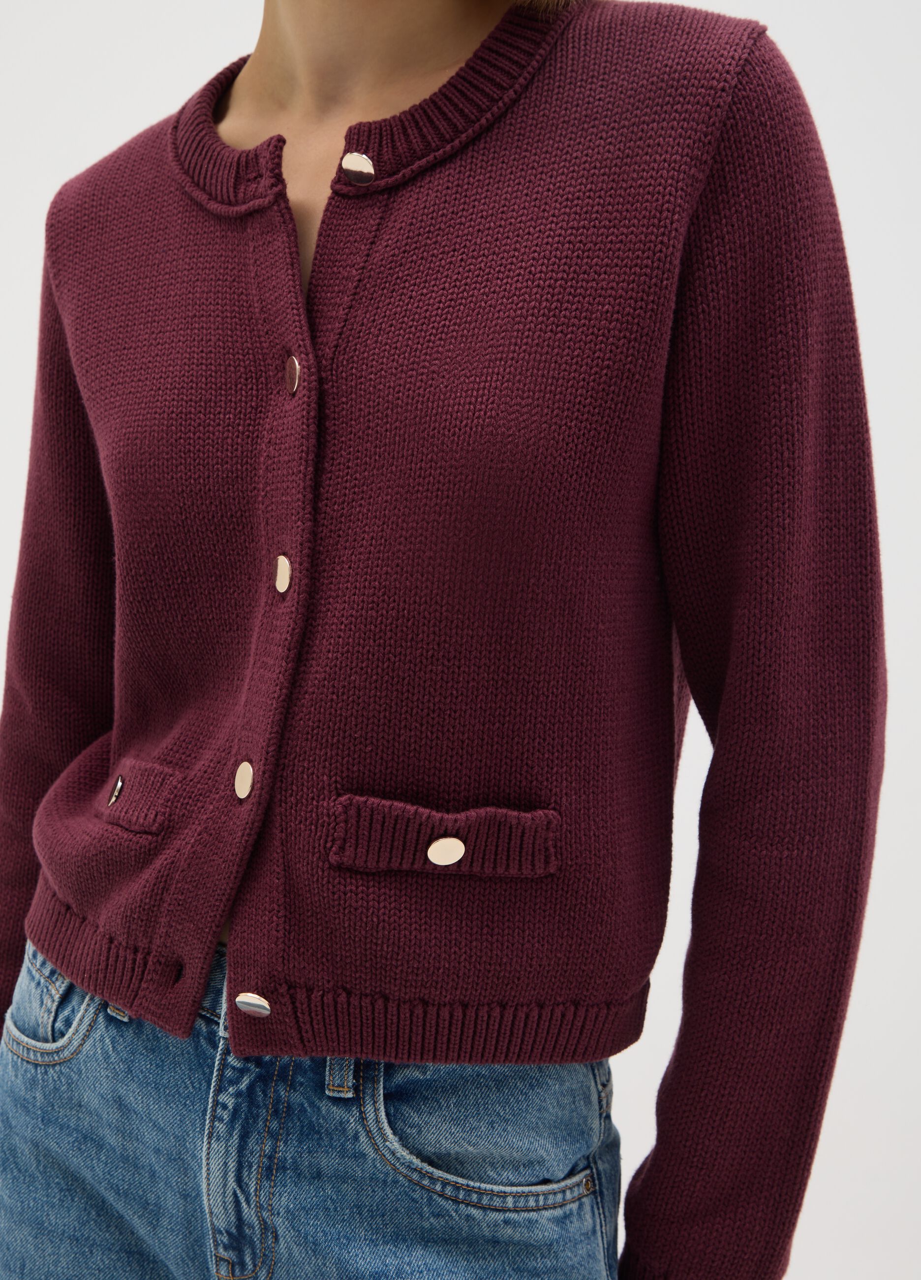 Cardigan in puro cotone viola regular fit