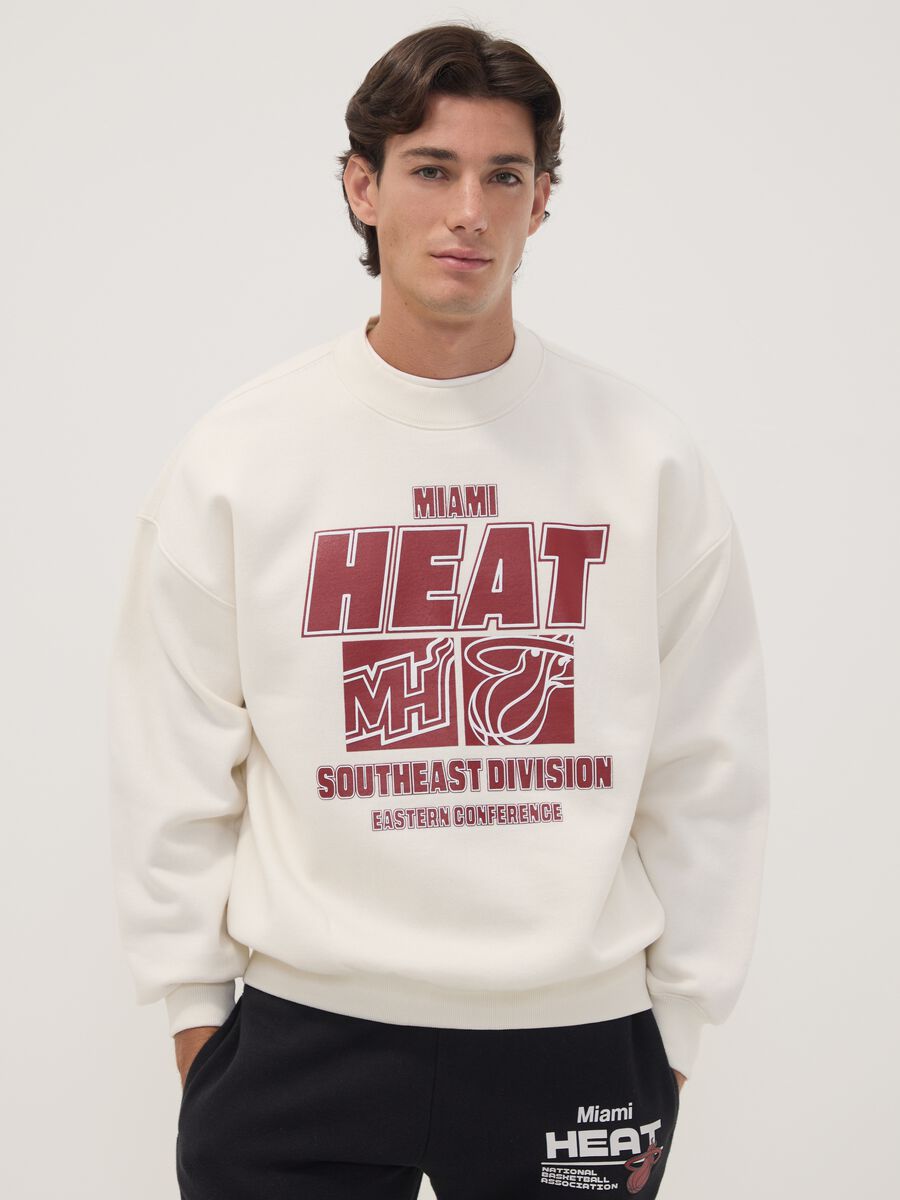 White cotton-blend sweatshirt with Miami Heat front print_0