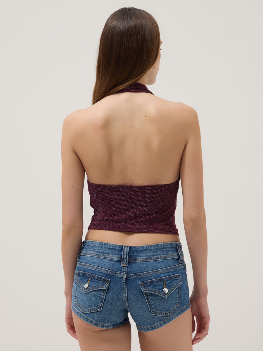 Purple stretch-fabric tank top with soft draped neckline_3