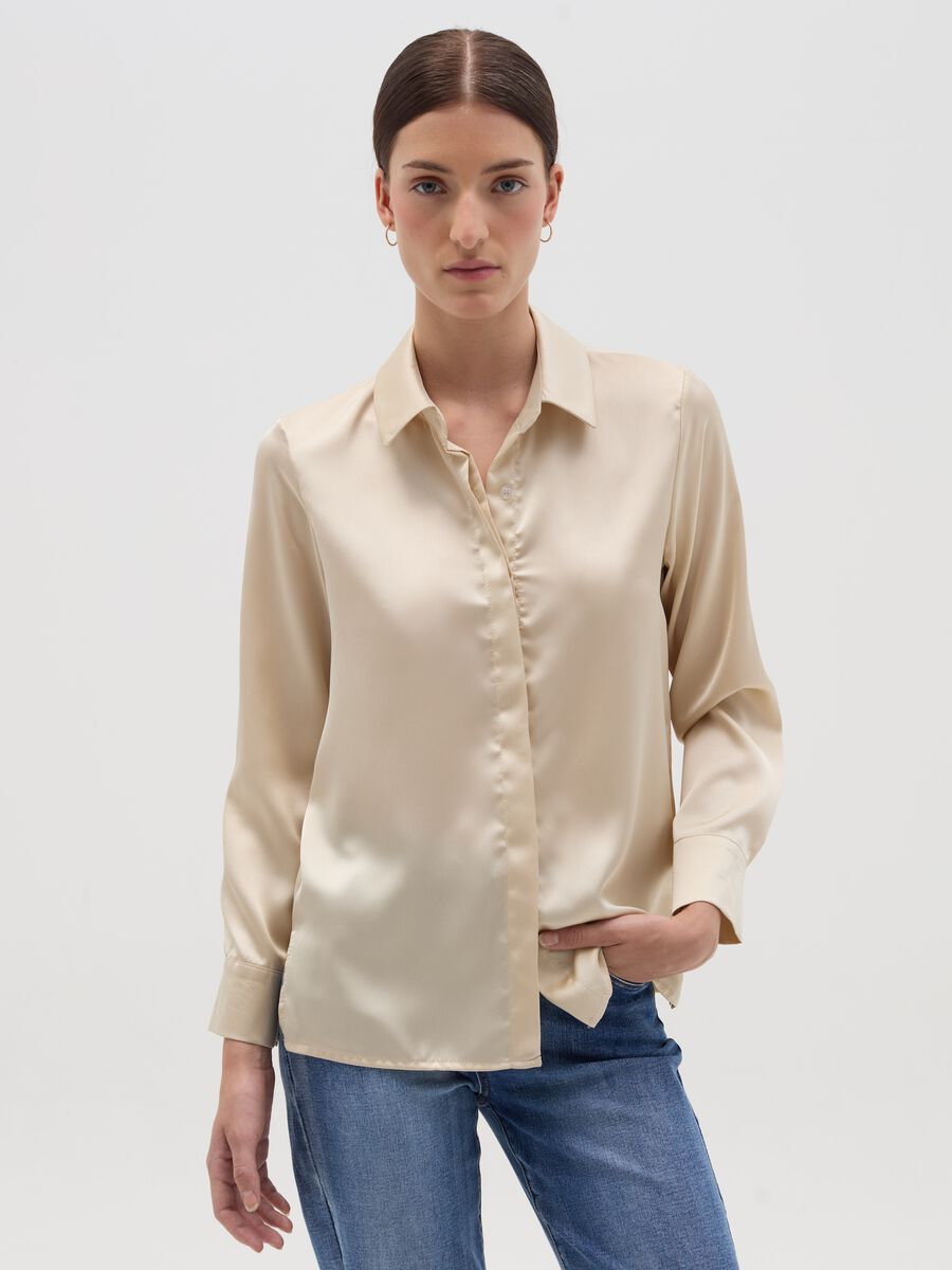 Solid colour satin shirt_0