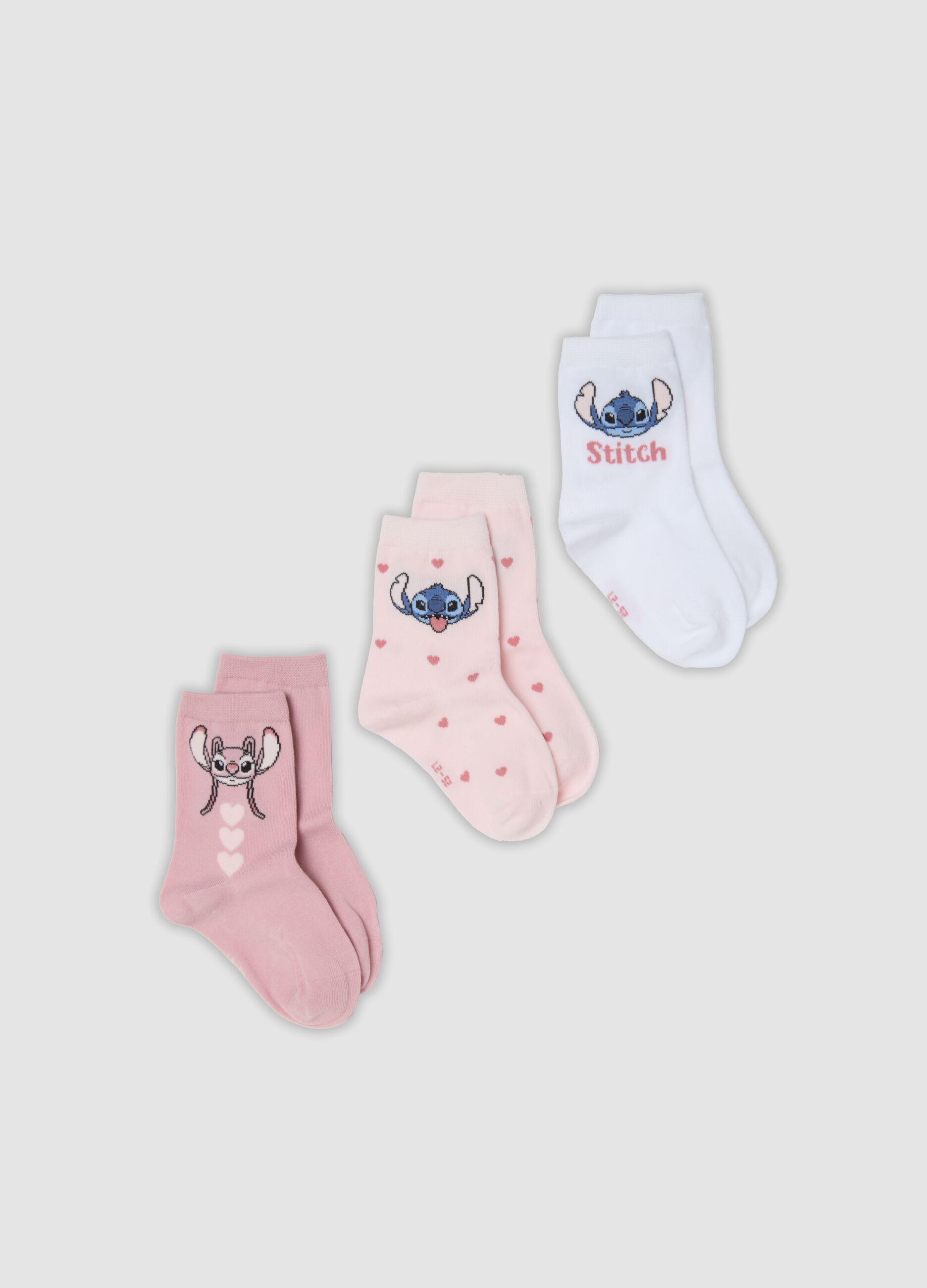 3-pack of stretchy organic cotton mid-calf socks with Stitch print