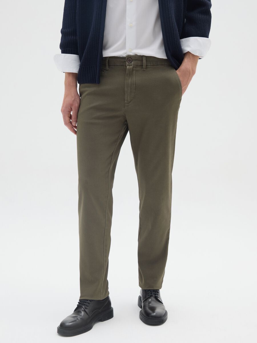 Pantaloni chino in cotone verdi slim fit_1