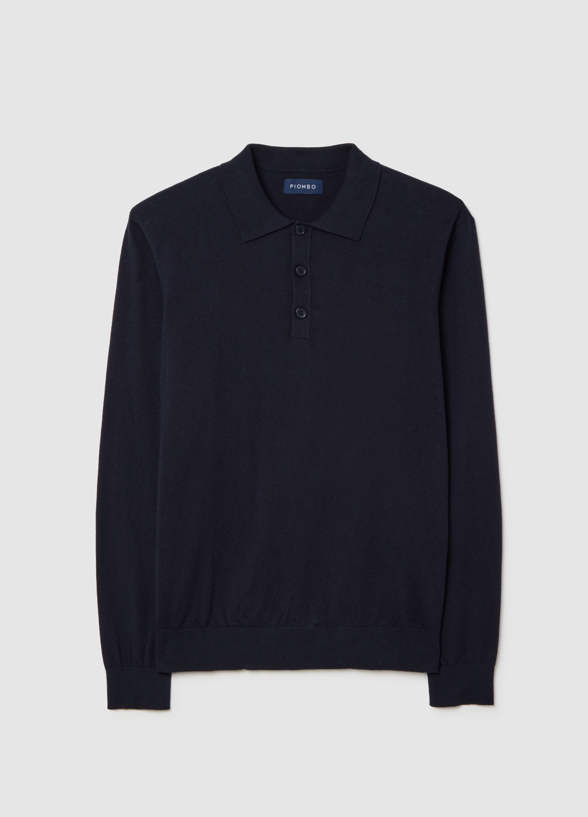 Long sleeve blue polo in cotton and cashmere