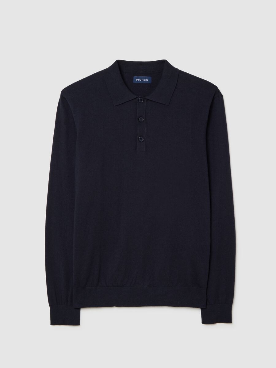 Long sleeve blue polo in cotton and cashmere_0