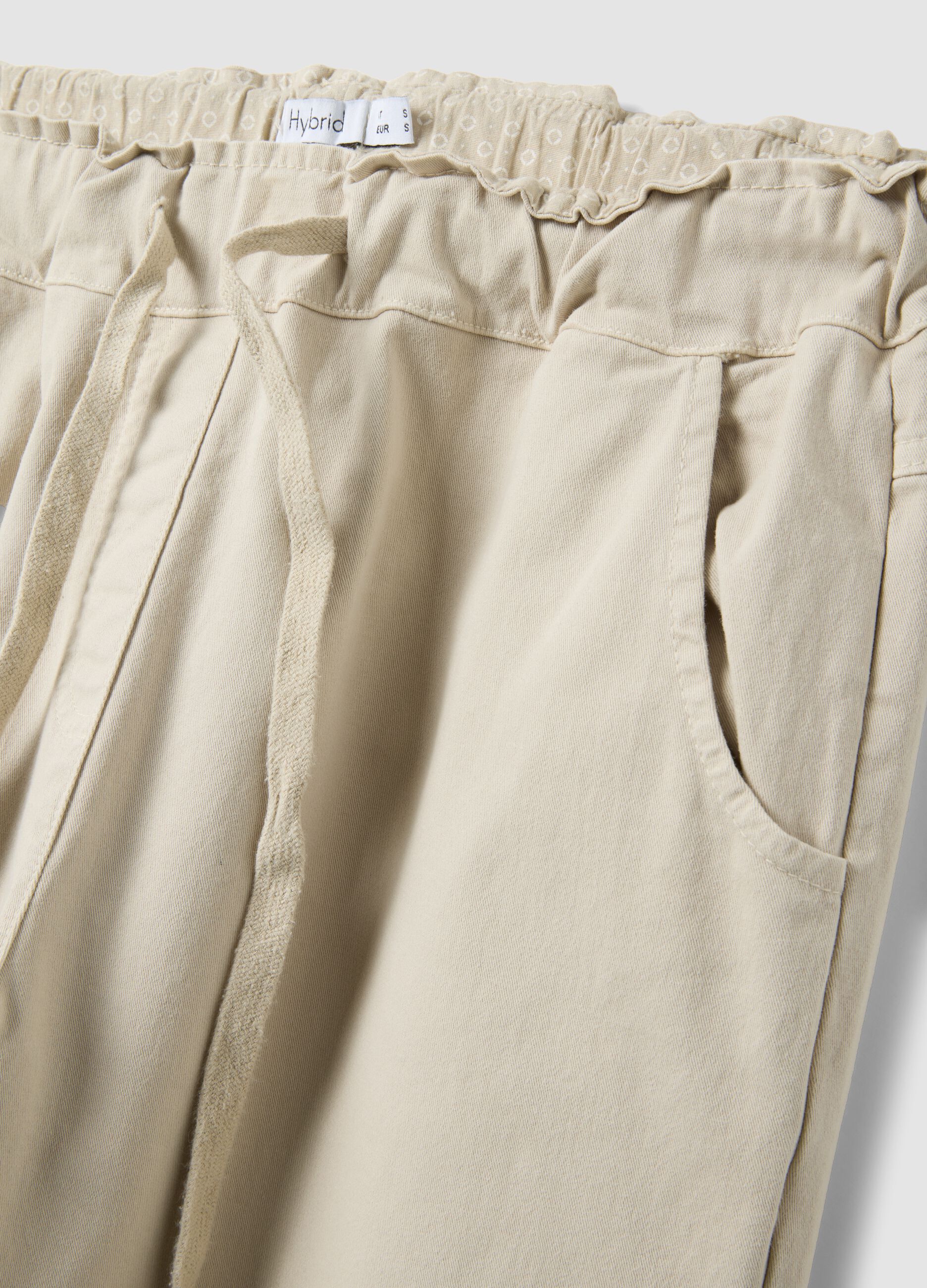 Beige stretch cotton paper bag trousers regular fit