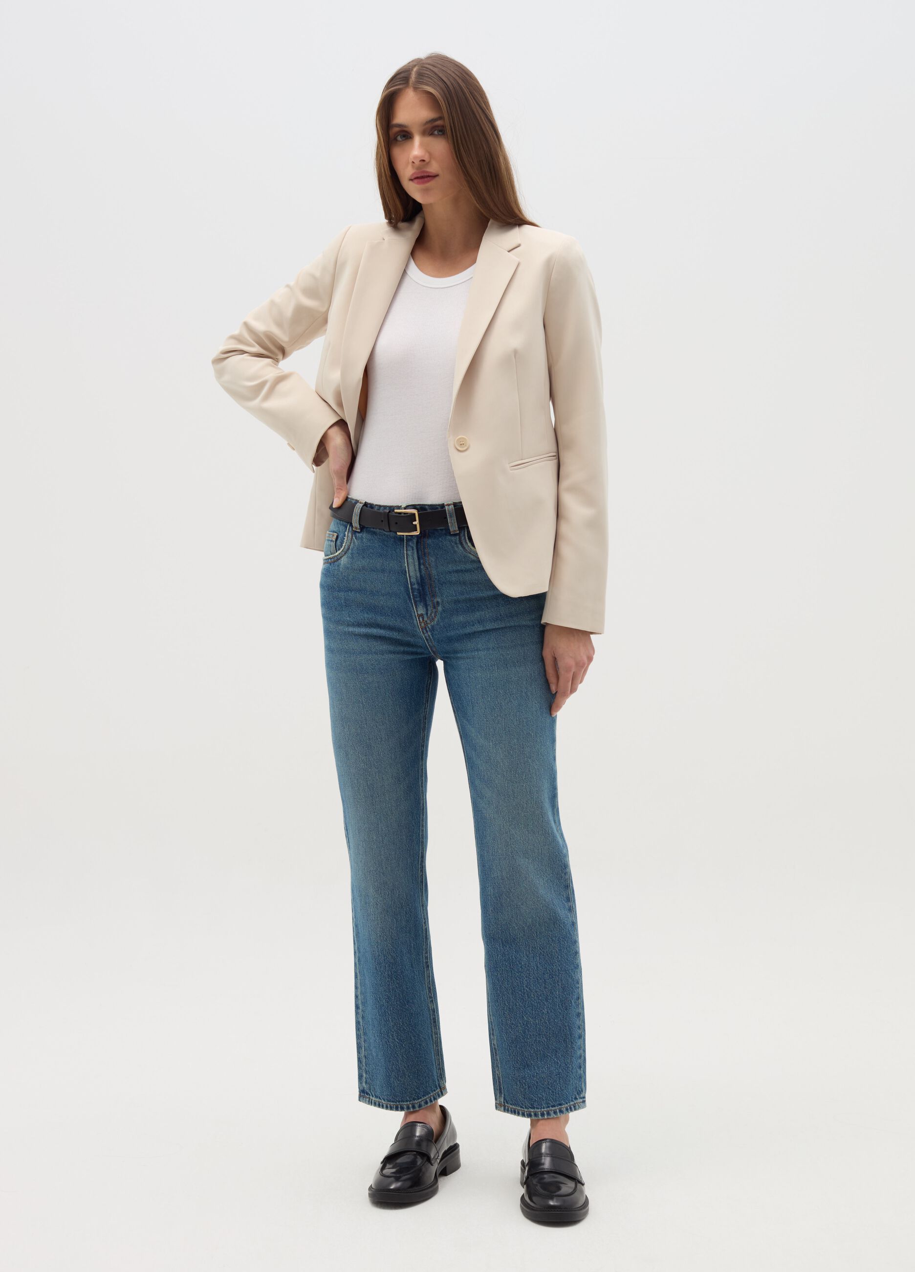Curvy solid colour single-breasted blazer