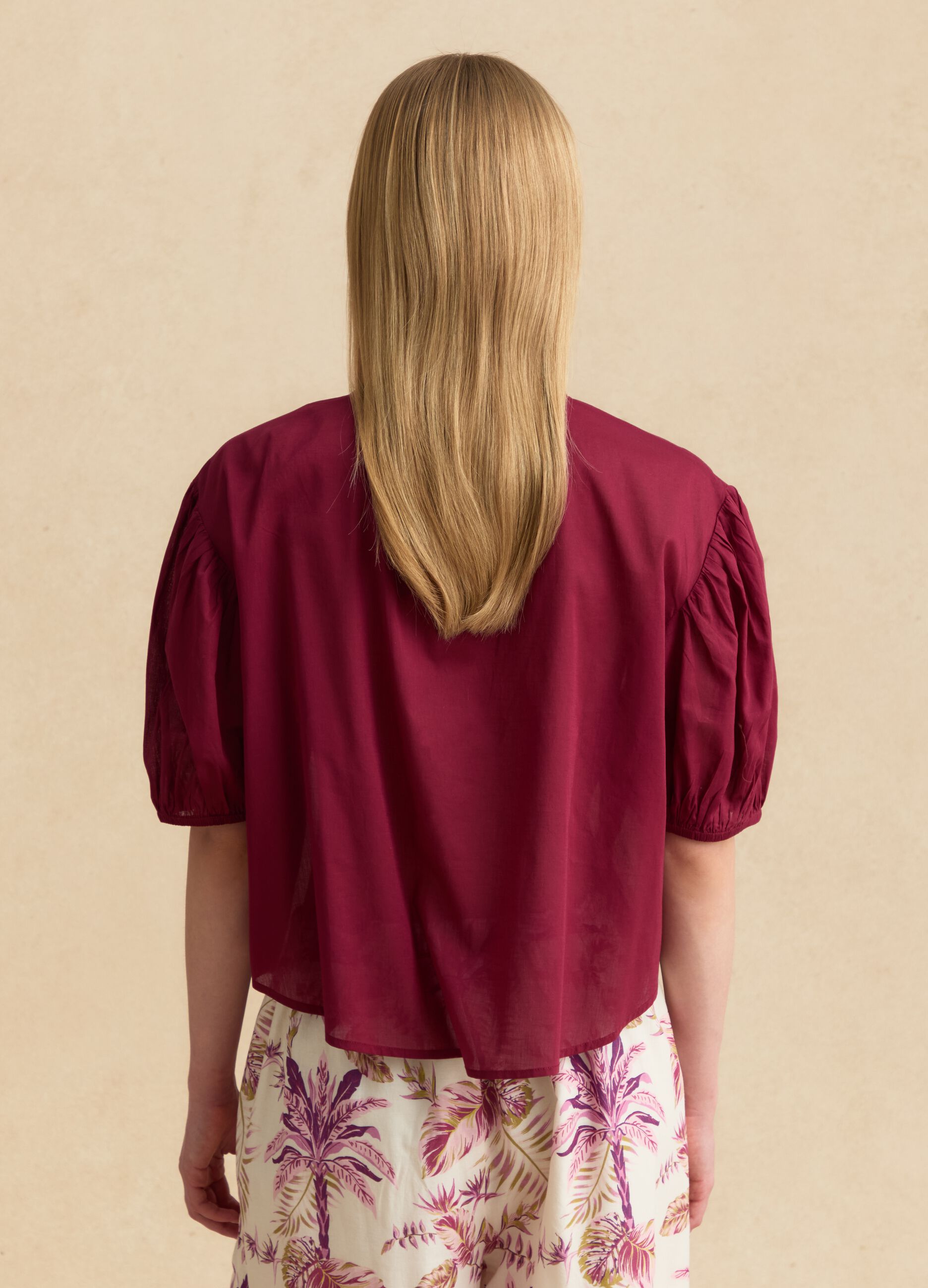 Red pure cotton regular-fit blouse with bow