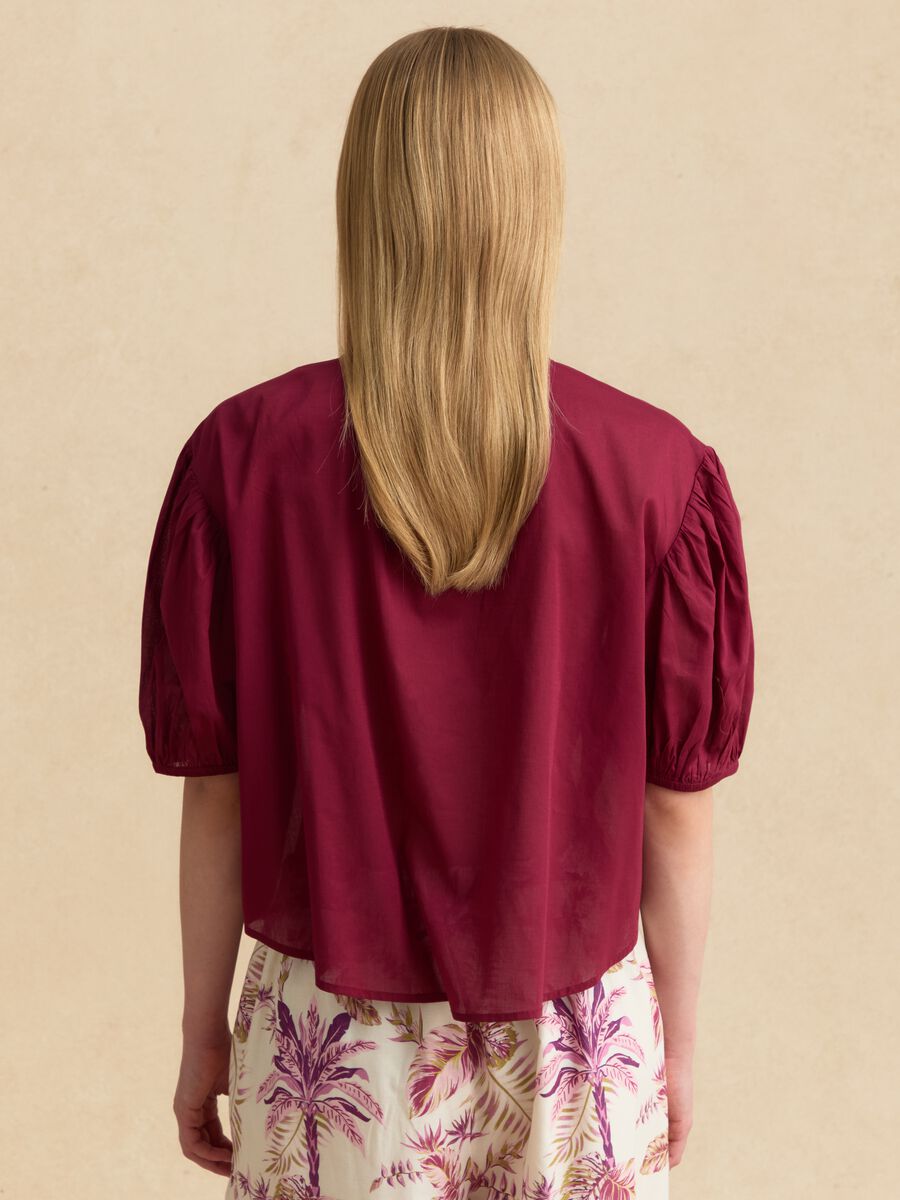 Blusa in puro cotone rossa regular fit con fiocco_3