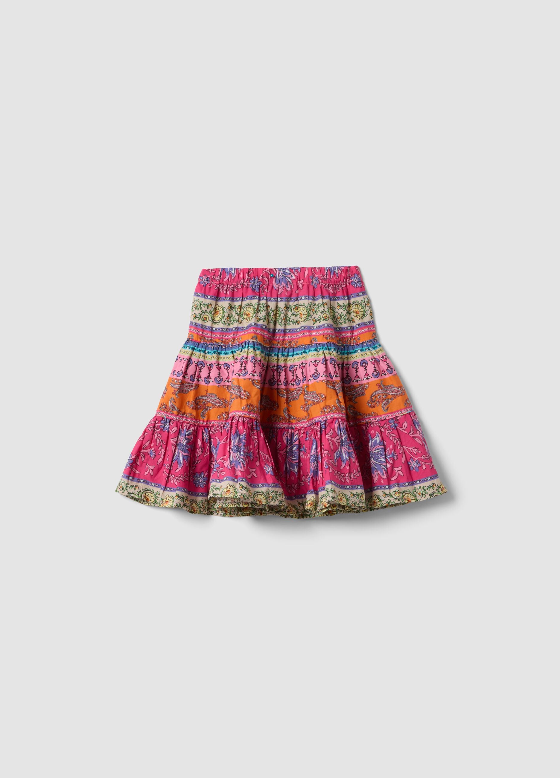 Multicolour pure cotton skirt with ruffle hem