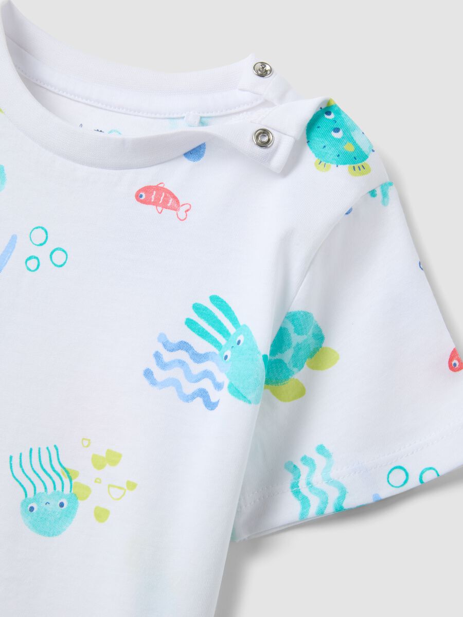 Pigiama in puro cotone bianco da neonato regular fit con stampe marine_2