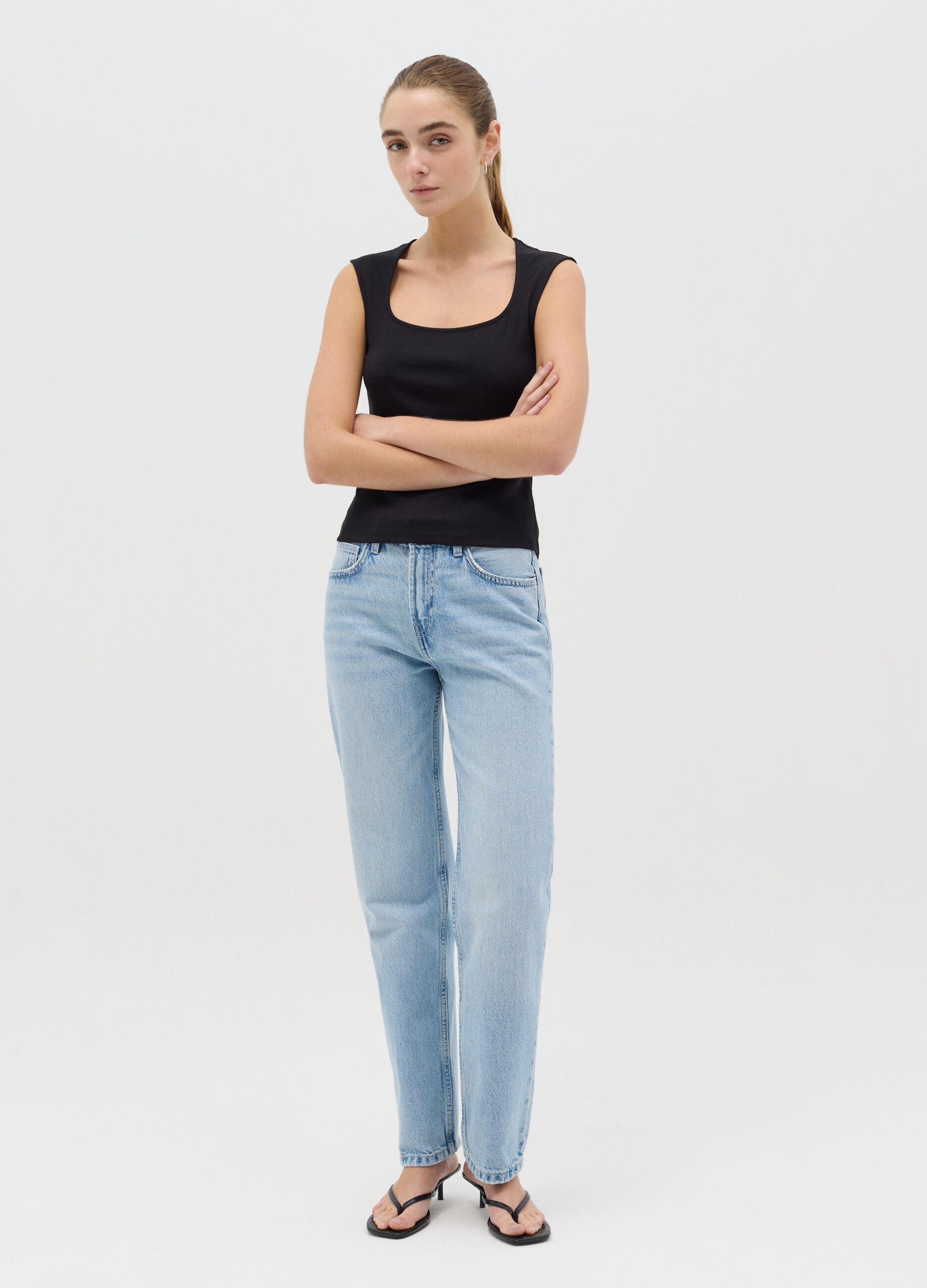 Black tank top with square neckline