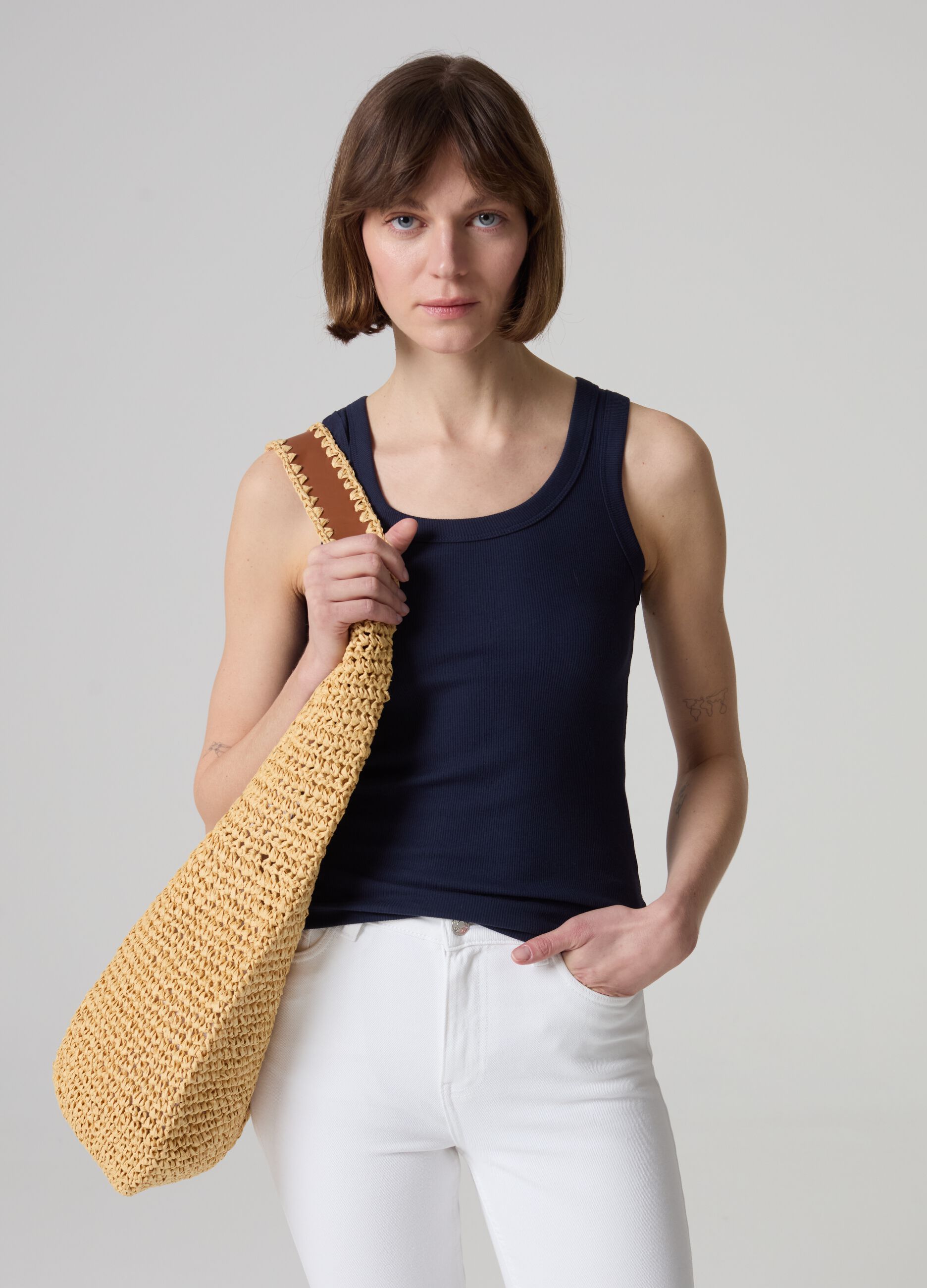 Tank top in cotone stretch a costine