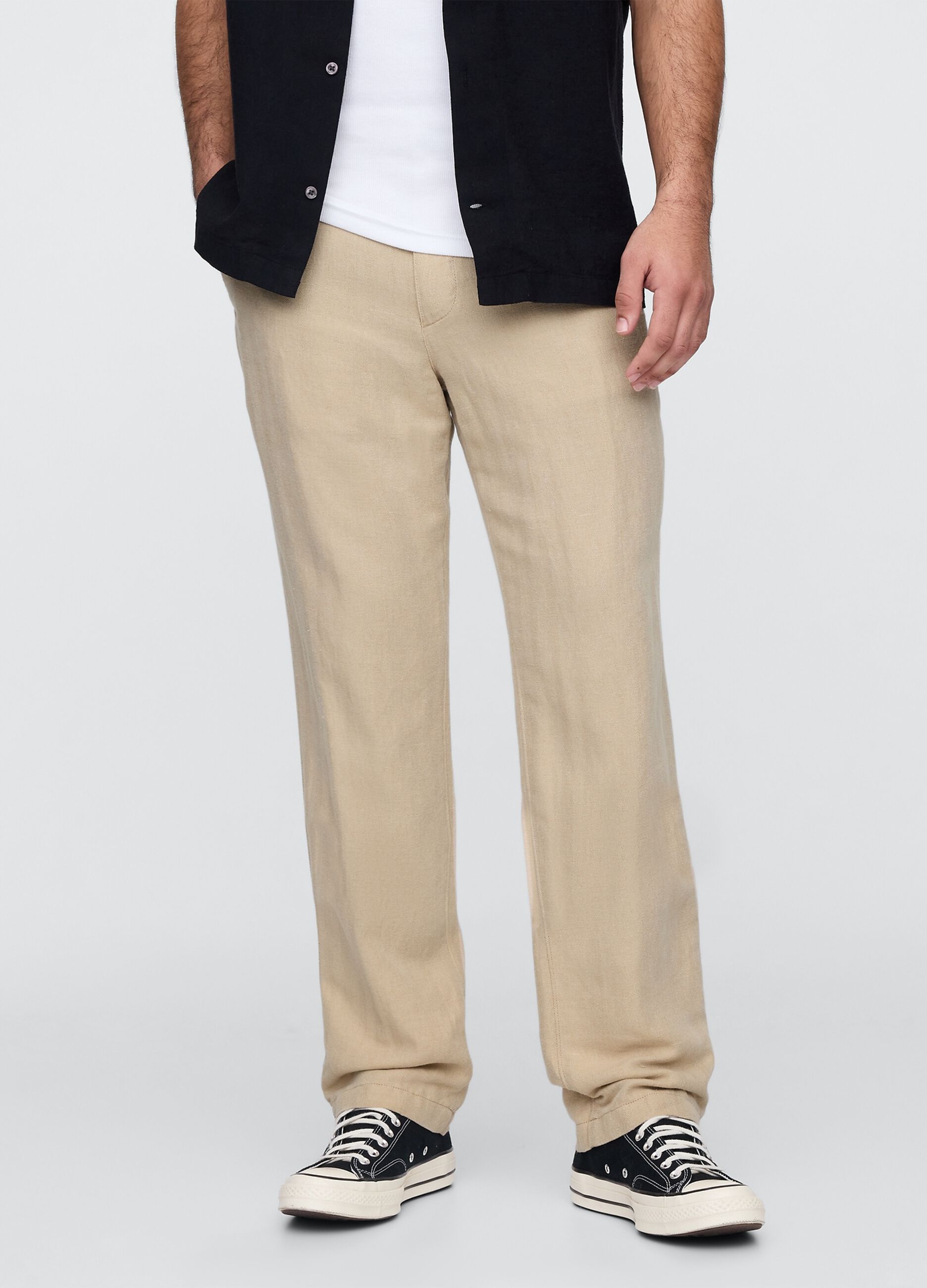 Regular beige trousers in linen and cotton