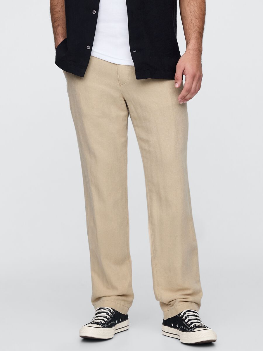 Regular beige trousers in linen and cotton_1