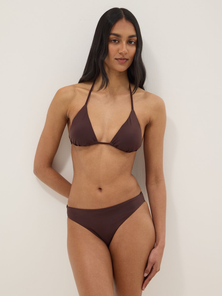 Brown triangle bikini top in stretch fabric_1