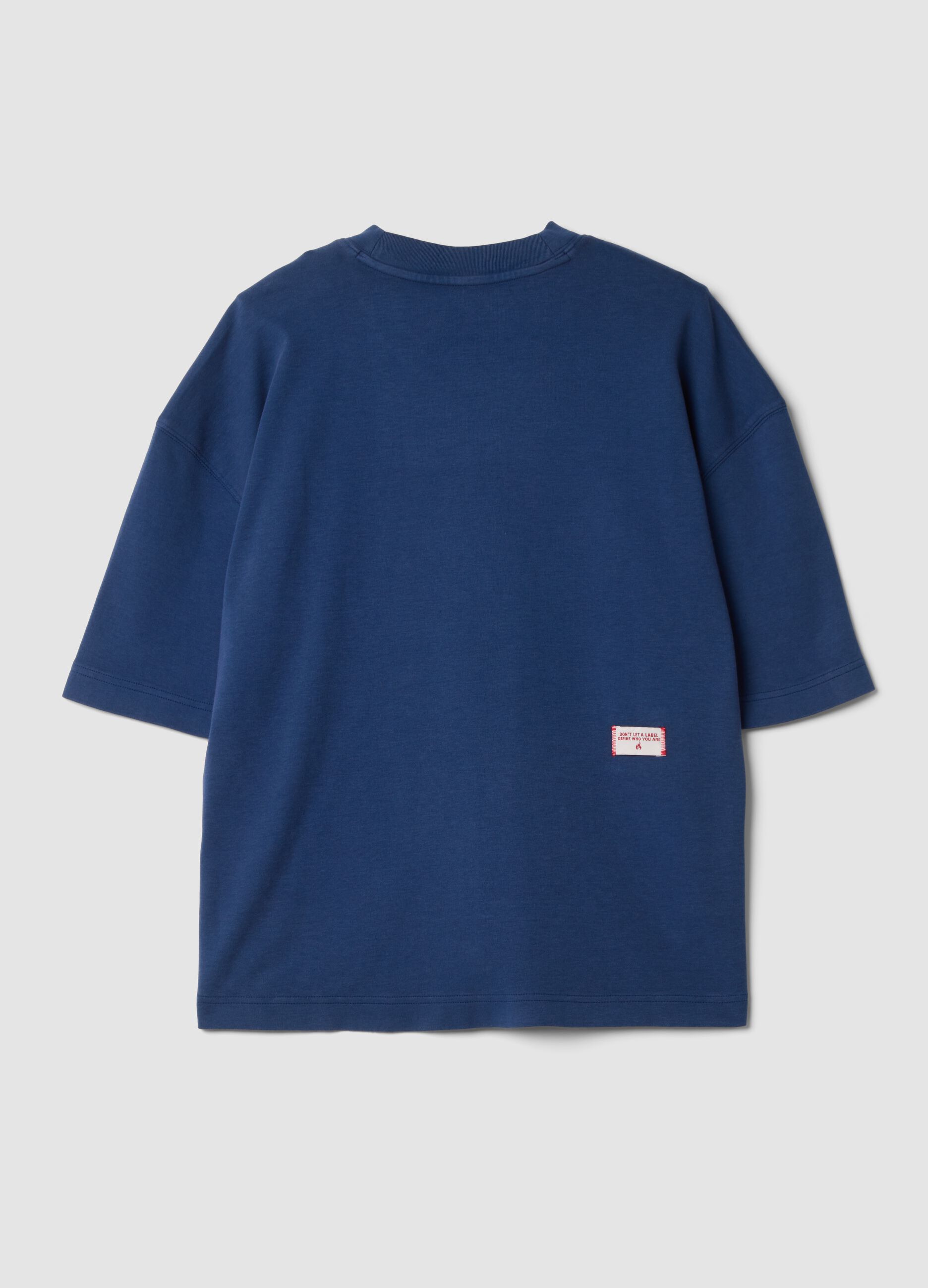 Blue crew-neck pure cotton boxy-fit T-shirt