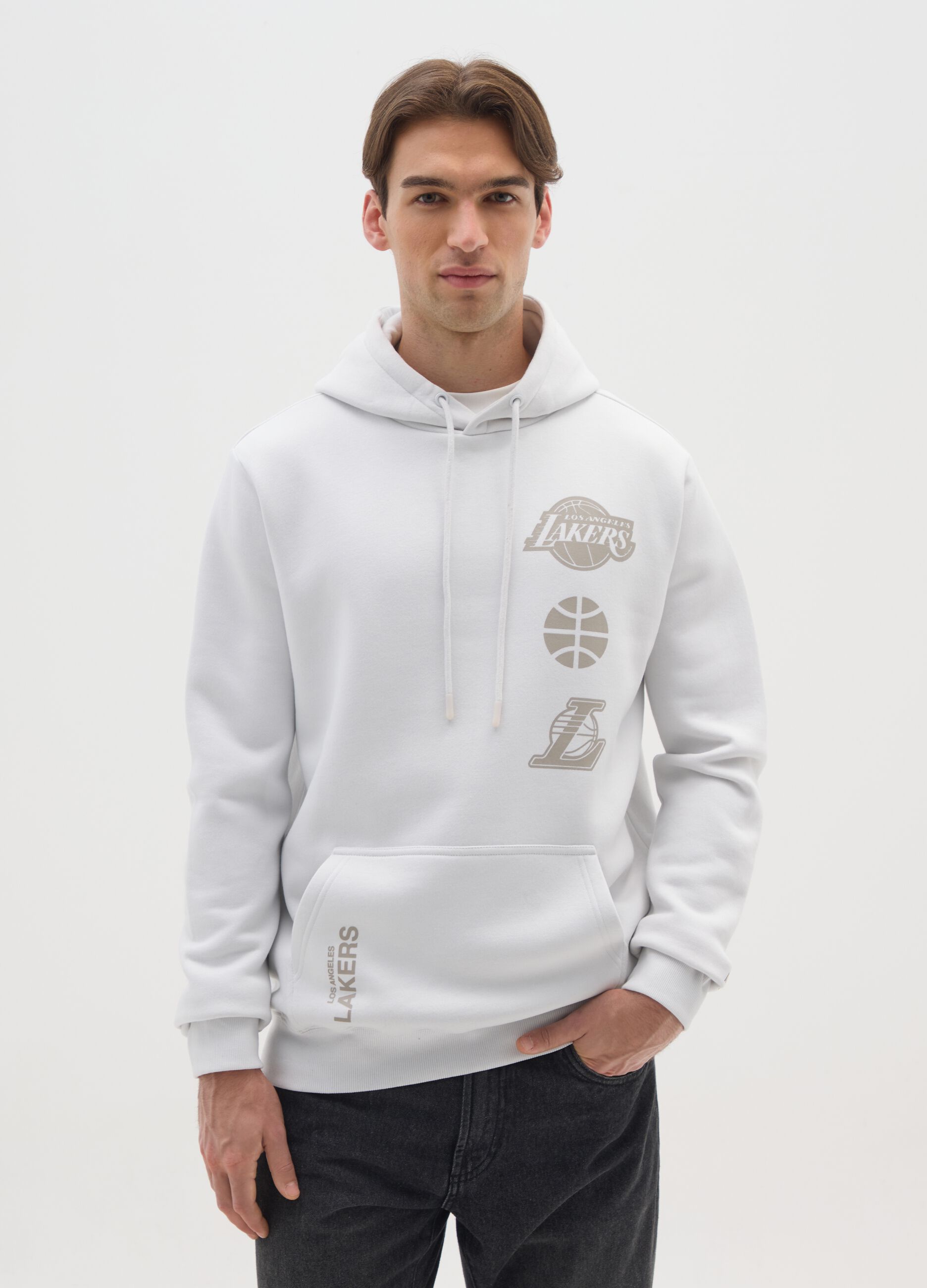 White Cotton Blend Sweatshirt with Los Angeles Lakers Print