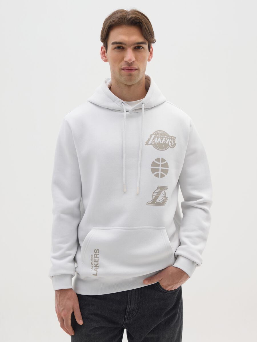White Cotton Blend Sweatshirt with Los Angeles Lakers Print_0