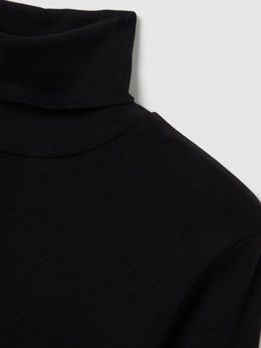 Black Cotton Blend Regular Fit Turtleneck_5