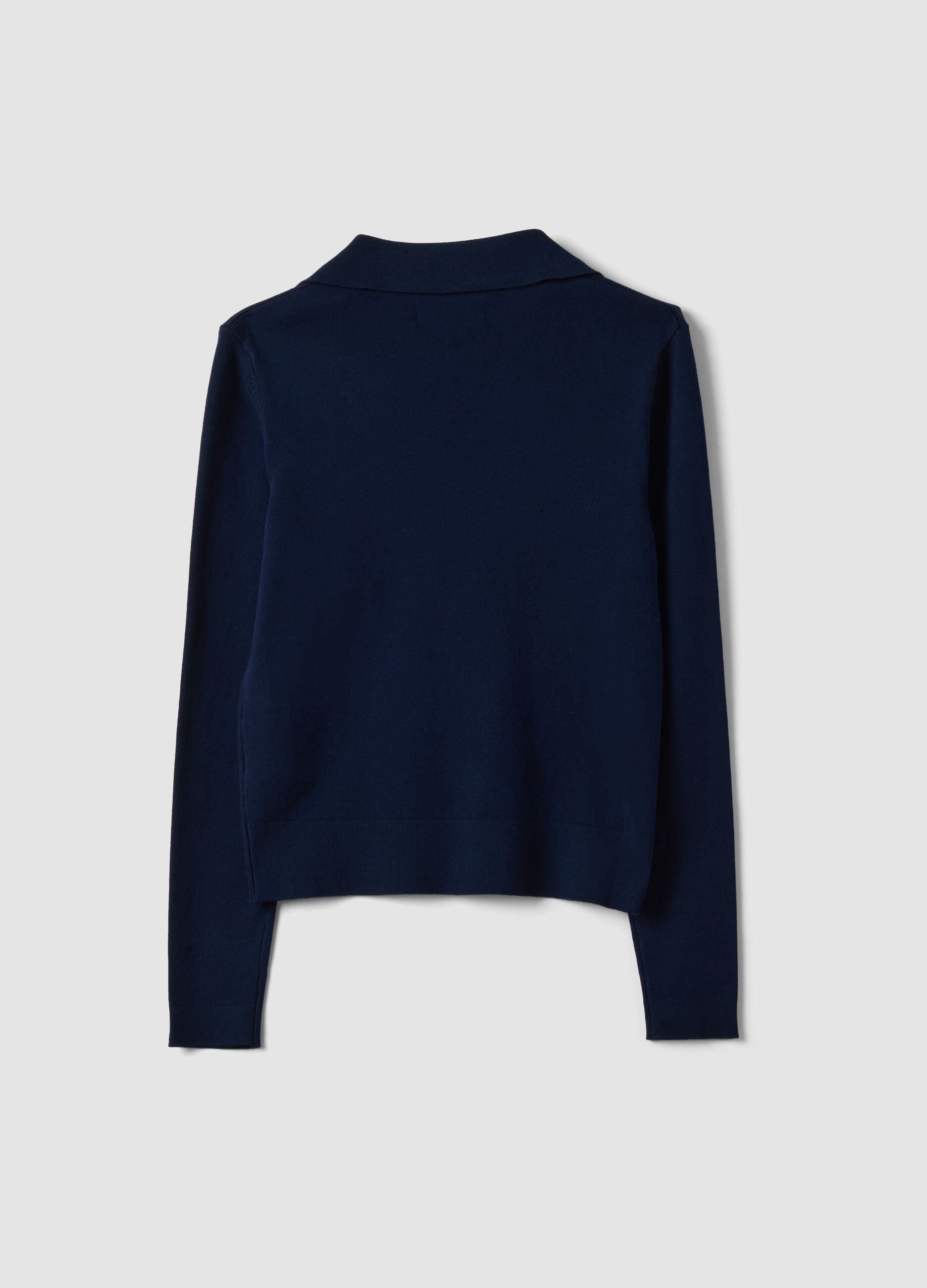 Blue viscose-blend polo-collar jumper, regular fit