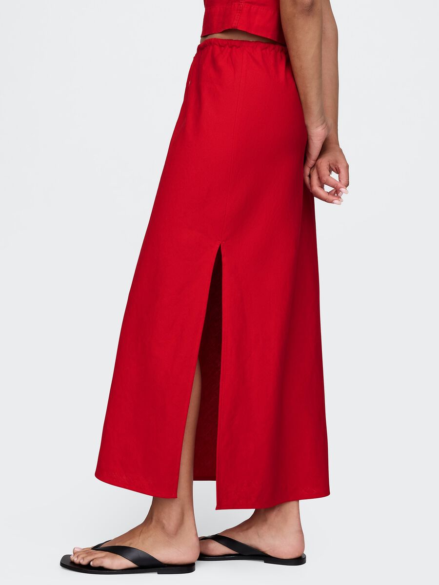 Long red skirt in linen and viscose_2