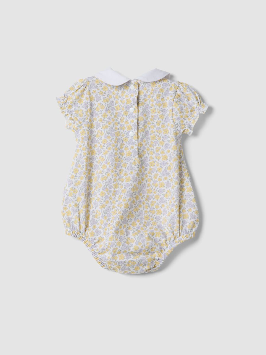White pure organic cotton bodysuit with collar and floral print_1